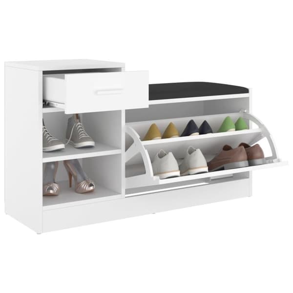 vidaXL Skobänk vit 94,5x31x57 cm spånskiva