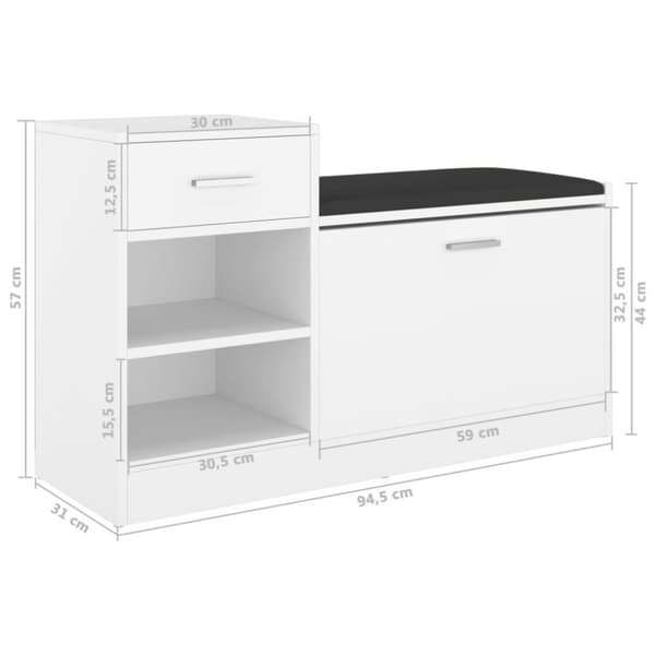 vidaXL Skobänk vit 94,5x31x57 cm spånskiva