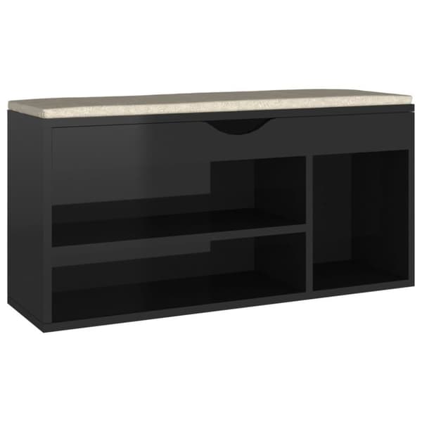 vidaXL Skobänk med dyna svart högglans 104x30x49 cm spånskiva