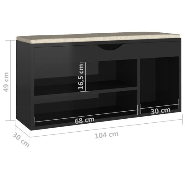 vidaXL skobænk med hynde 104x30x49 cm spånplade sort højglans