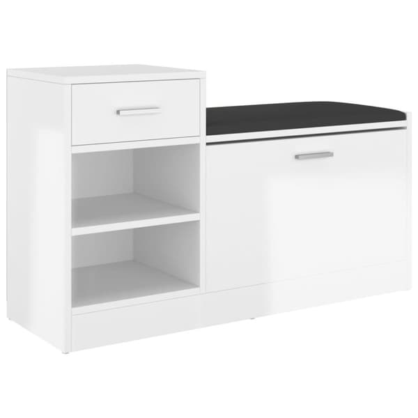 vidaXL skobænk 94,5x31x57 cm spånplade hvid højglans
