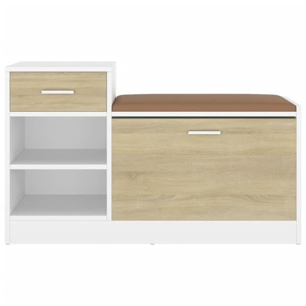 vidaXL skobænk 94,5x31x57 cm spånplade hvid og sonoma-eg