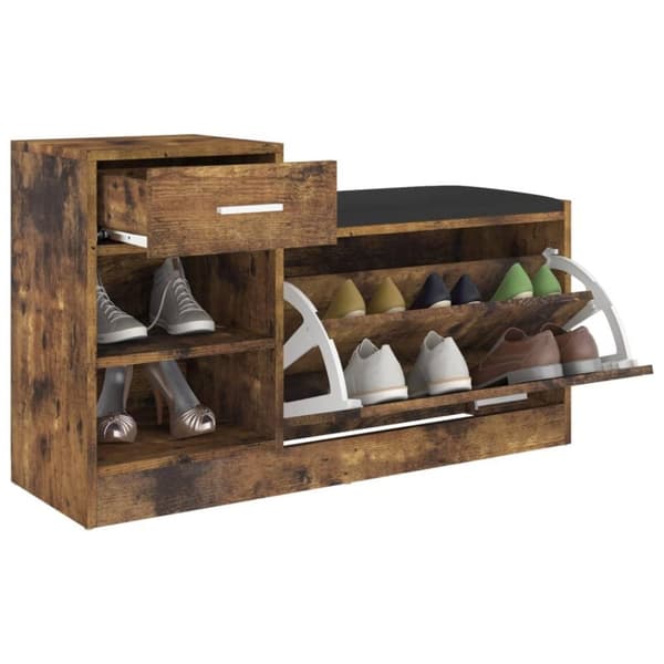 vidaXL skobænk 94,5x31x57 cm spånplade røget eg