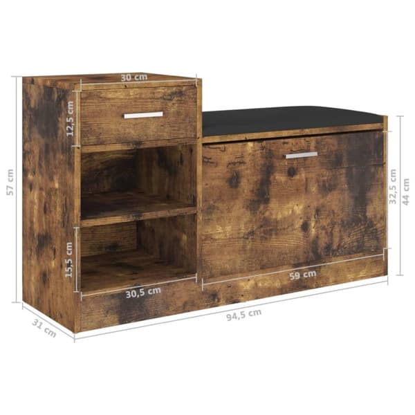 vidaXL skobænk 94,5x31x57 cm spånplade røget eg