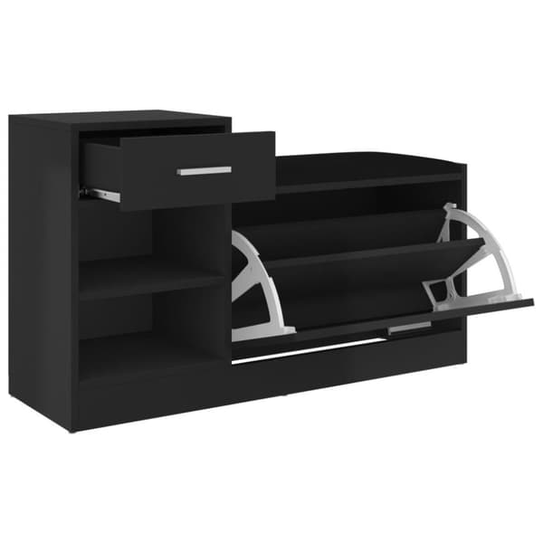 vidaXL skobænk 94,5x31x57 cm spånplade sort højglans