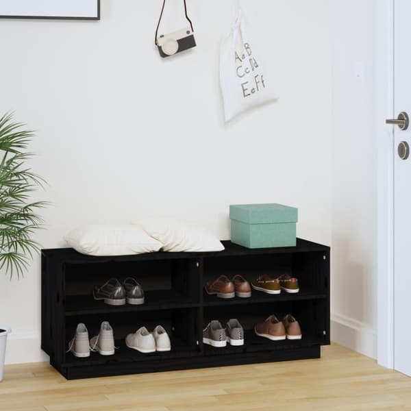 vidaXL Skohylle svart 110x34x45 cm heltre furu