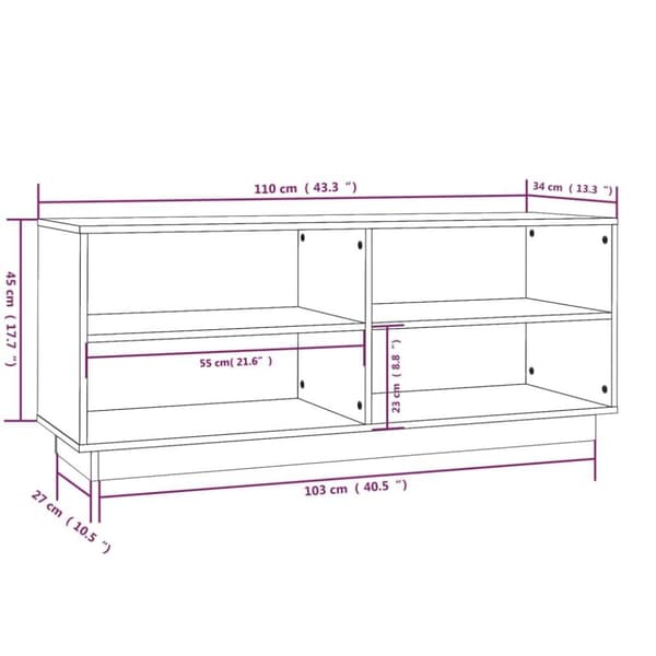 vidaXL Skoskåp grå 110x34x45 cm massiv furu