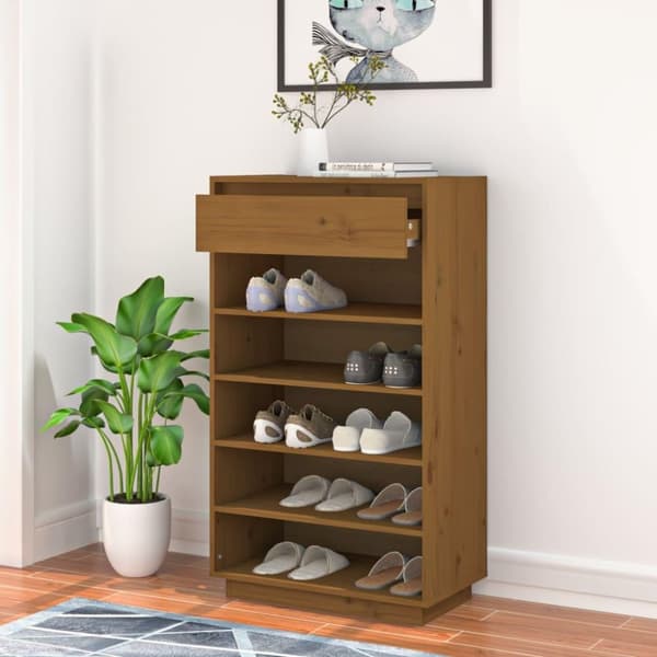 vidaXL Skoskap honningbrun 60x34x105 cm heltre furu
