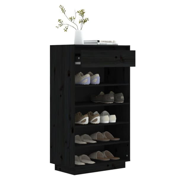 vidaXL Skoskap svart 60x34x105 cm heltre furu