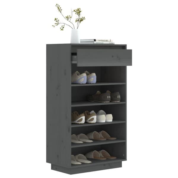 vidaXL Skoskap grå 60x34x105 cm heltre furu