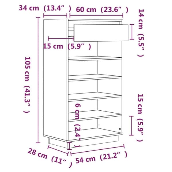 vidaXL Skoskap grå 60x34x105 cm heltre furu