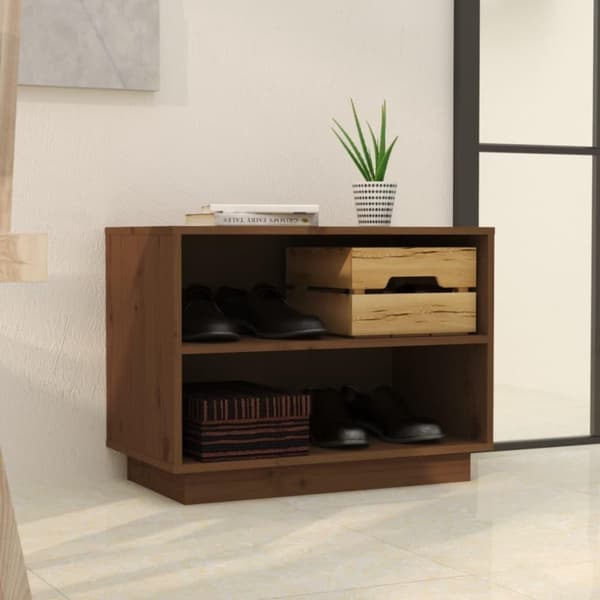 vidaXL skoreol 60x34x45 cm massivt fyrretræ gyldenbrun