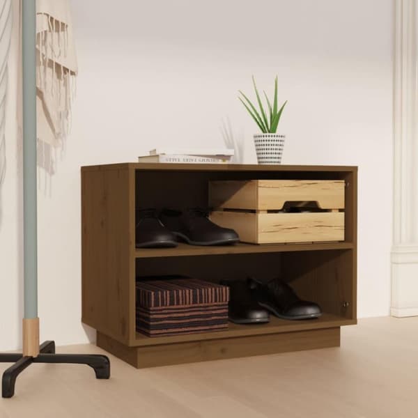 vidaXL skoreol 60x34x45 cm massivt fyrretræ gyldenbrun