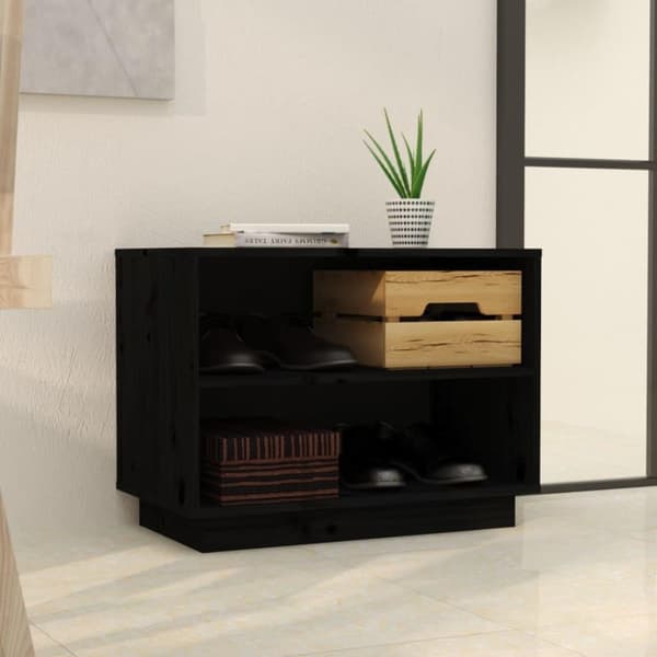 vidaXL Skohylle svart 60x34x45 cm heltre furu