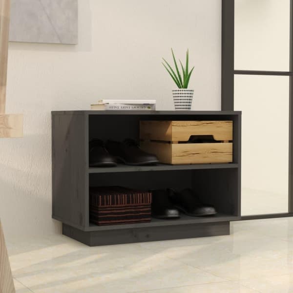 vidaXL Skohylle grå 60x34x45 cm heltre furu