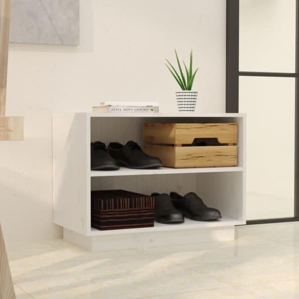 vidaXL Skohylle hvit 60x34x45 cm heltre furu
