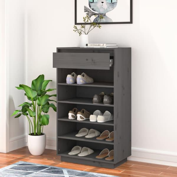 vidaXL Kenkäkaappi harmaa 60x34x105 cm täysi mänty