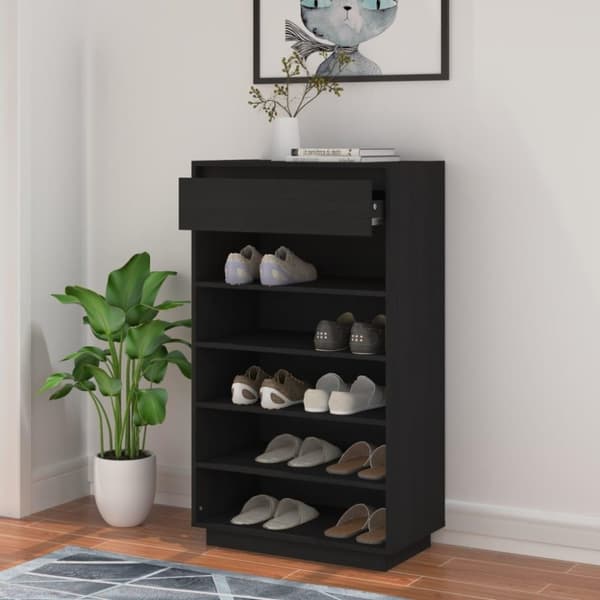 vidaXL skoreol 60x34x105 cm massivt fyrretræ sort