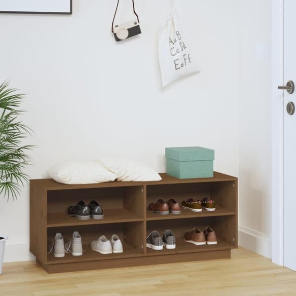 vidaXL skoreol 110x34x45 cm massivt fyrretræ gyldenbrun