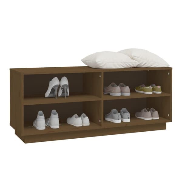 vidaXL skoreol 110x34x45 cm massivt fyrretræ gyldenbrun