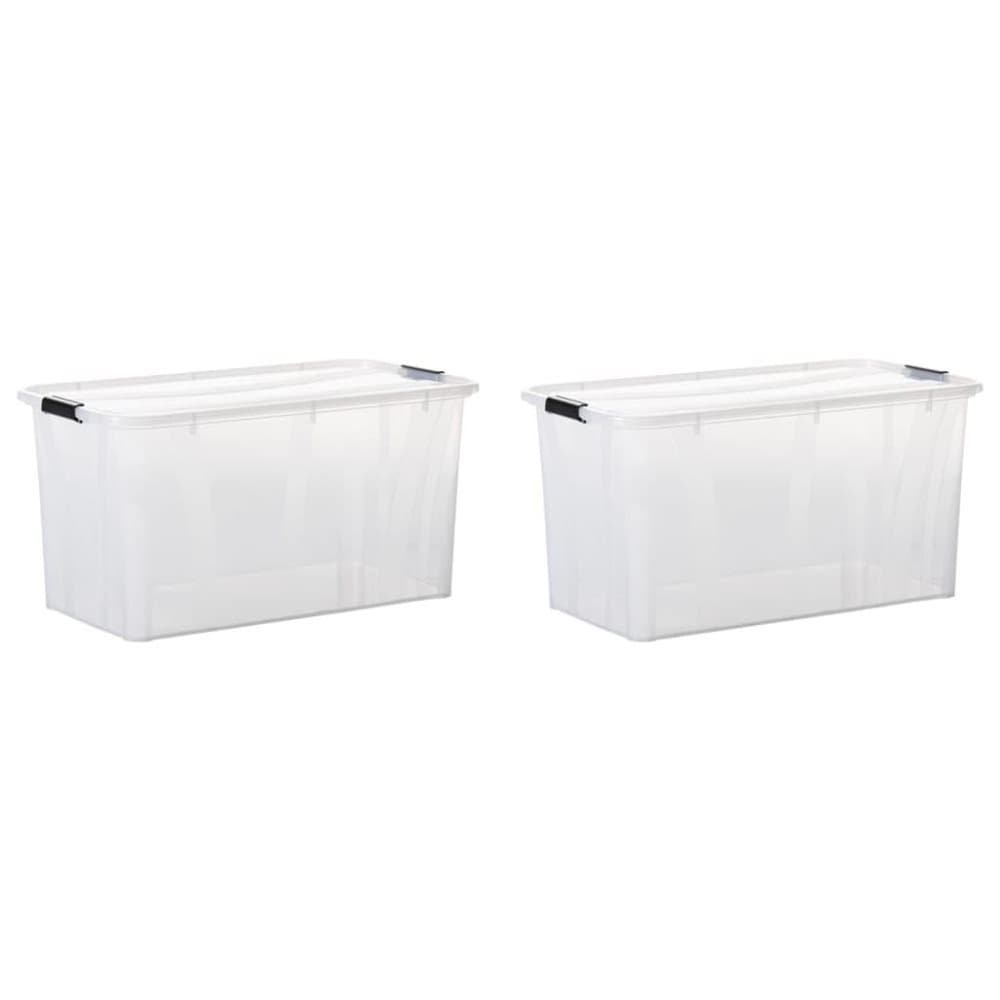 vidaXL Förvaringslådor med lock 2 st genomskinlig 80 L