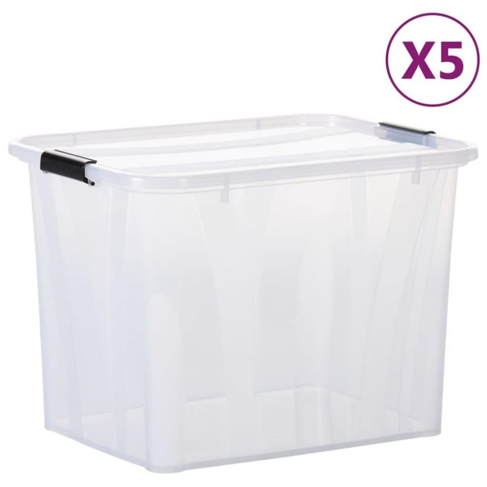 vidaXL Förvaringslådor med lock 5 st genomskinlig 55 L