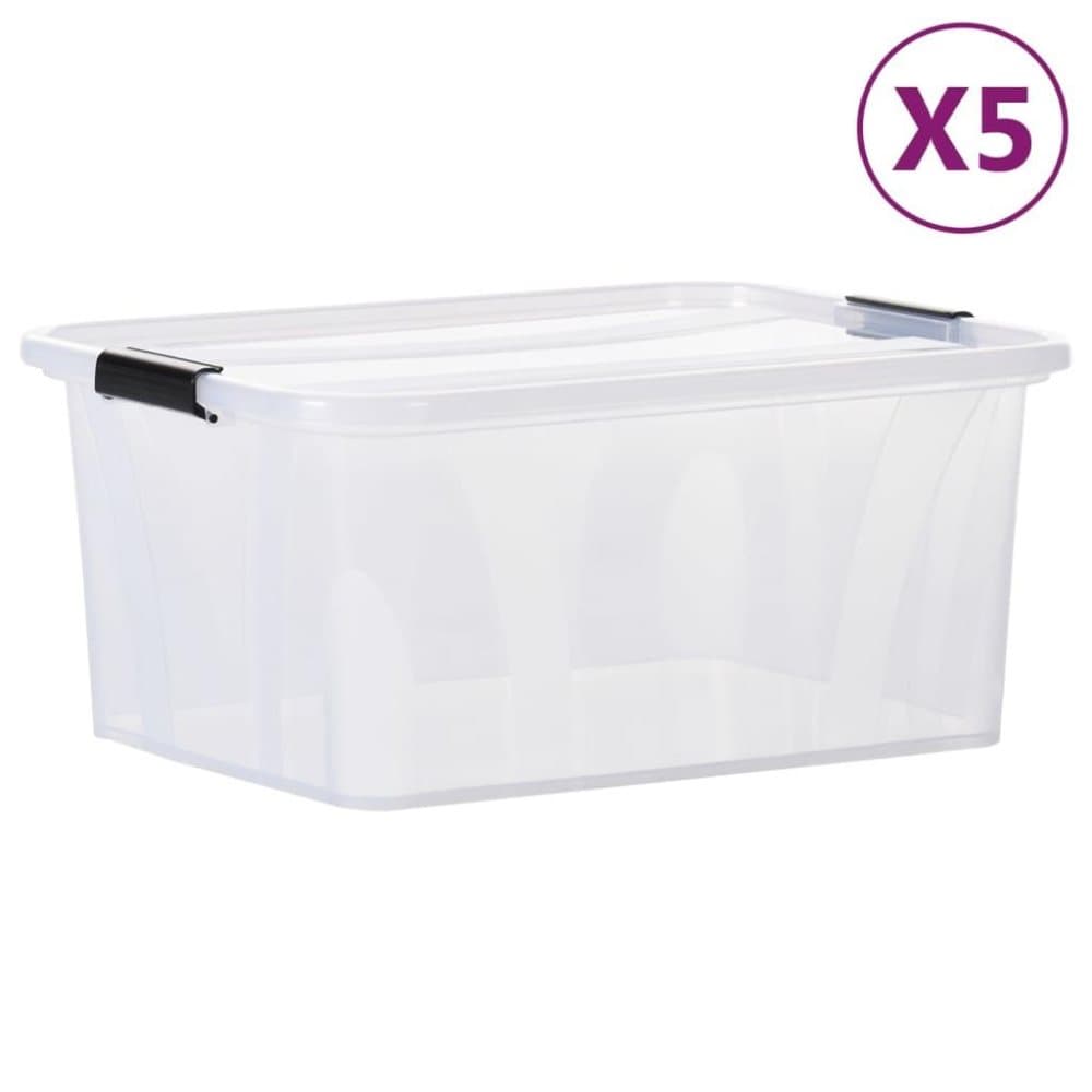 vidaXL Förvaringslådor med lock 5 st genomskinlig 32 L