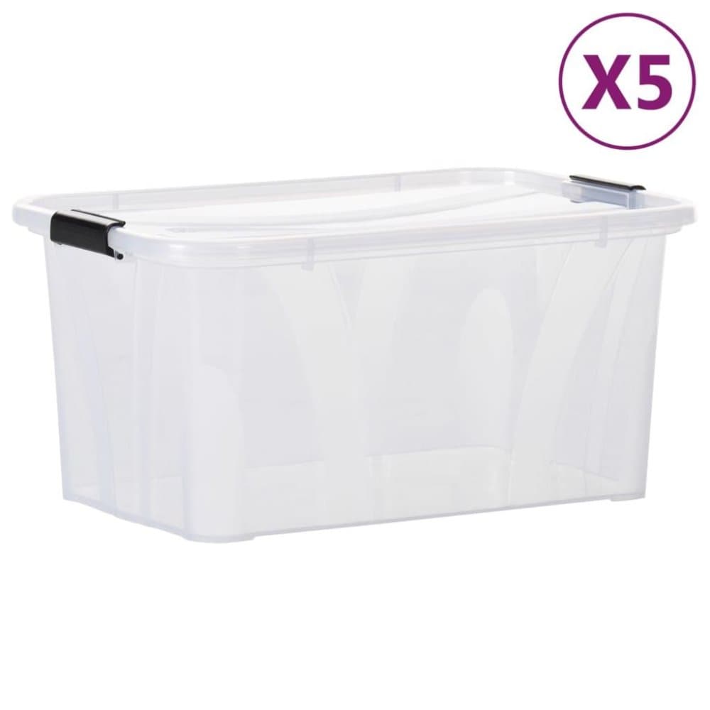 vidaXL Förvaringslådor med lock 5 st genomskinlig 14 L