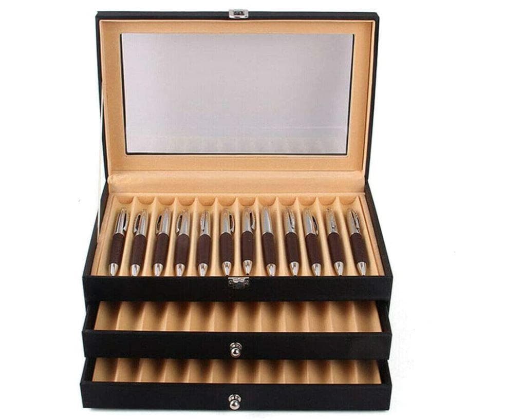 Pennbox 36 pennor Svart PU läder