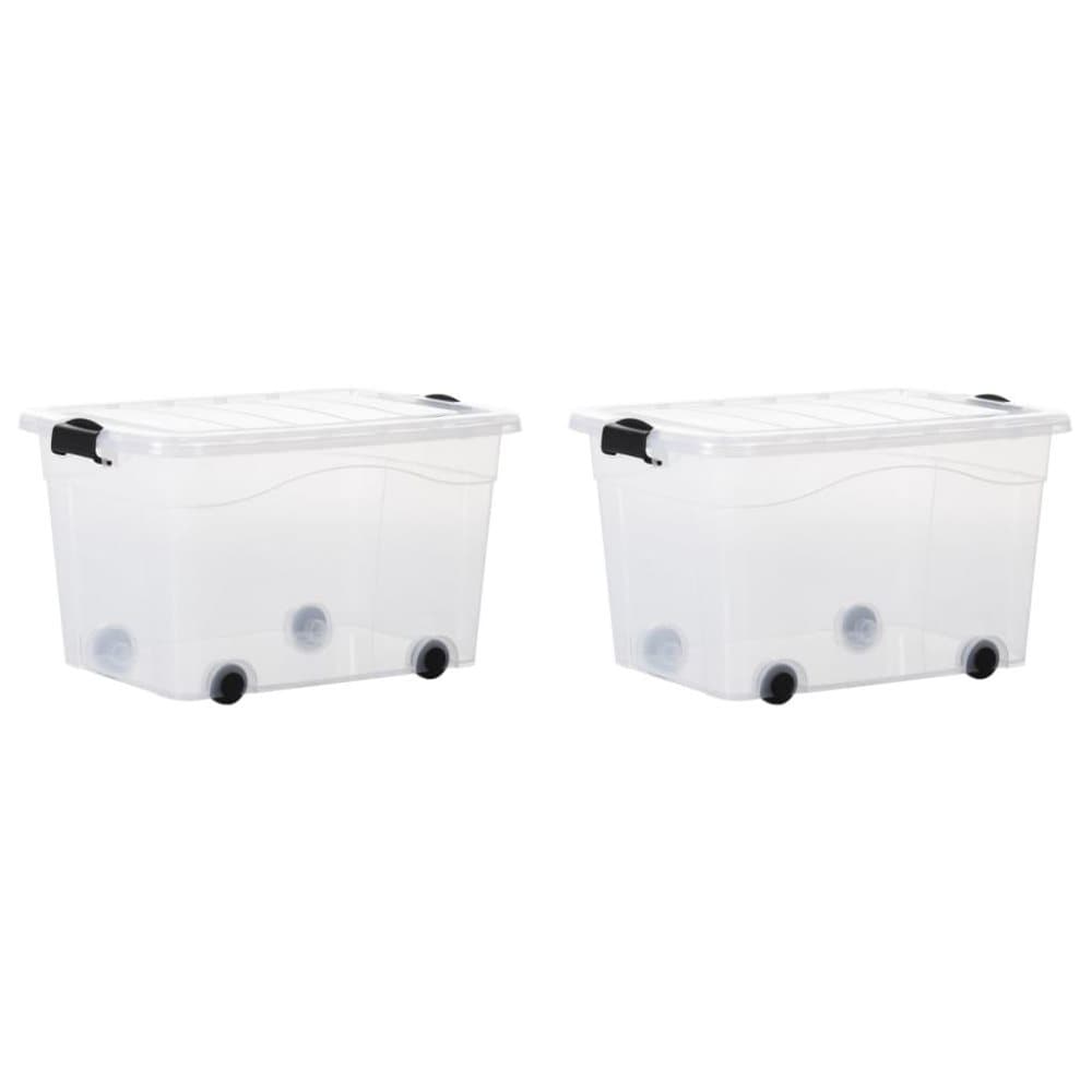 vidaXL Förvaringslådor med hjul & lock 2 st genomskinlig 60 L