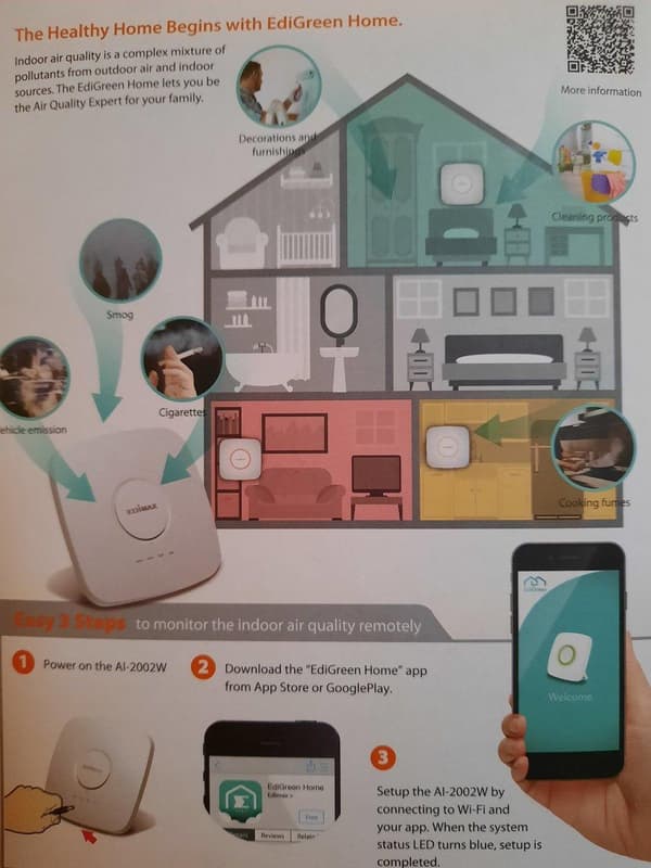 EdiGreen Home: 7-i-1 multisensor inomhusluftkvalitetsdetektor med PM2.5, PM10, CO2, TVOC, HCHO, temperatur- och fuktighetssensorer