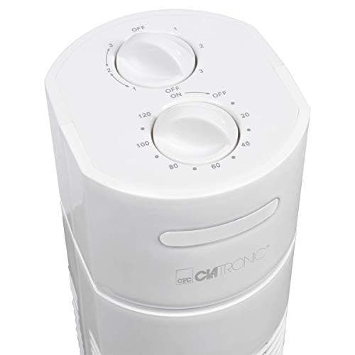 Clatronic tornituuletin TVL 3770, 3 nopeustasoa, 75° oskillointi (voidaan kytkeä pois päältä), 120 minuutin ajastin, valkoinen