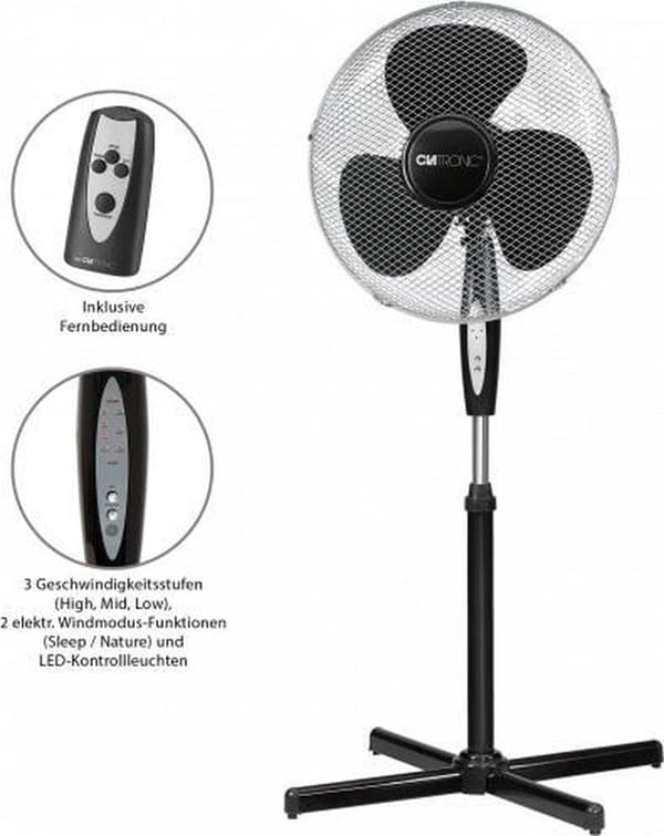 Clatronic VL 3741 S jalkatuuletin musta kaukosäätimellä