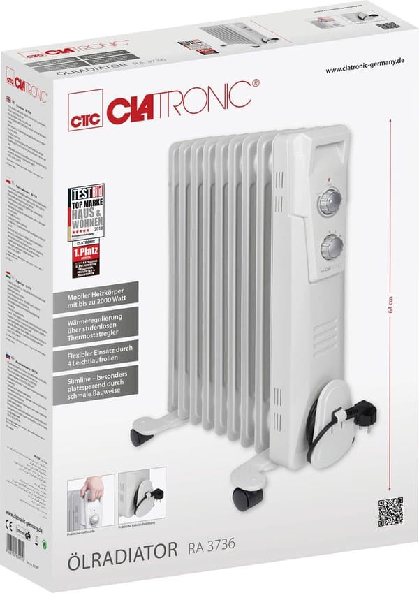 Clatronic RA 3736 oliefyr indendørs hvid 2000 W (263907)