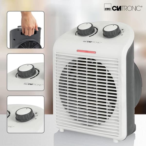 CLATRONIC HL 3761 tuuletin, valkoinen/harmaa, mobiili ja kompakti, 2 lämpöasetusta: 1000 ja 2000 wattia, - 1 kpl (263951)