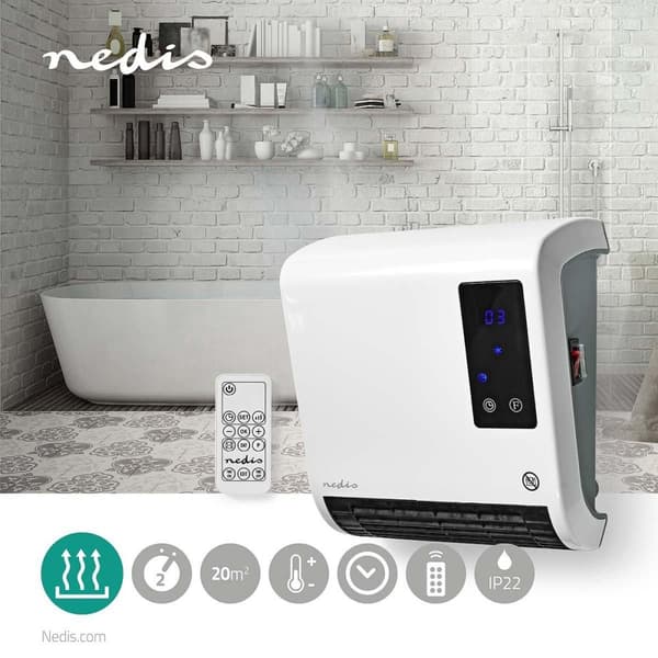 Nedis HTBA20WT keraaminen tuuletinlämmitin HTBA20WT 20 m² valkoinen, harmaa (HTBA20WT)