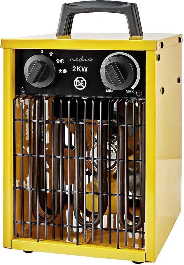 Nedis industrielt design varmeblæser - 1000 / 2000 W - Justerbar termostat - 2 varmeindstillinger - IP24 - Integrerede håndtag - Gul