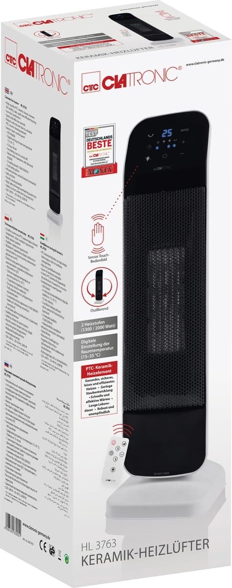 Clatronic HL 3763 - Keramisk varmelegeme - 2000 W - Digital temperaturindstilling (15-35 °C)