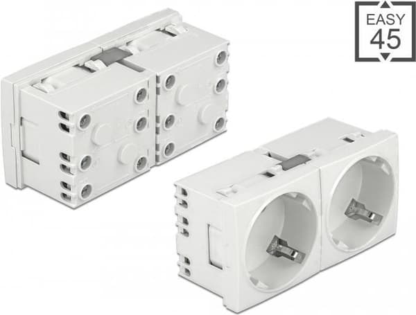 Delock - Easy 45 - Stikkontakt - 2P - Type F - med lås - 2 fatninger - 16 A - AC 250 V - hvid, RAL 9003 (81426) Hvid