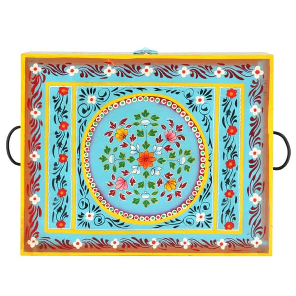 håndmalet opbevaringskasse 50x40x40 cm massivt mangotræ