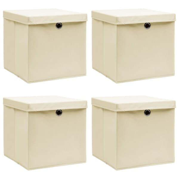 opbevaringskasser med låg 4 stk. 32x32x32 stof cremefarvet