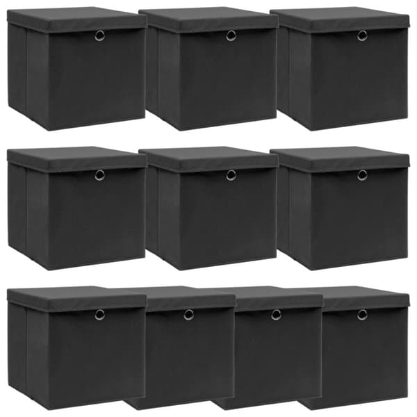 opbevaringskasser med låg 10 stk. 32x32x32 stof sort