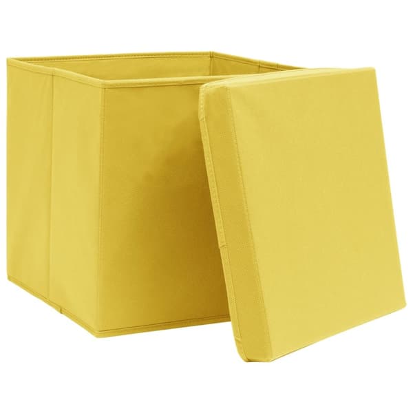 opbevaringskasser med låg 10 stk. 32x32x32 stof gul