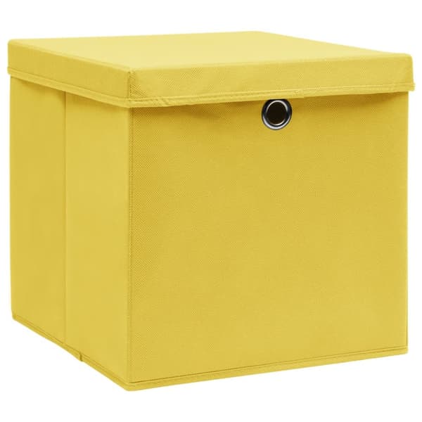 opbevaringskasser med låg 10 stk. 32x32x32 stof gul