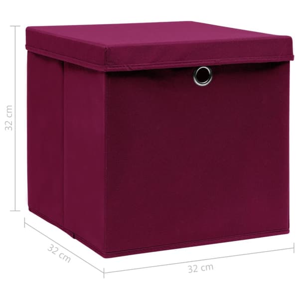 opbevaringskasser med låg 4 stk. 32x32x32 stof mørkerød