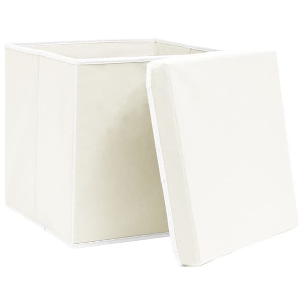 Förvaringslådor med lock 4 st vit 32x32x32 cm tyg