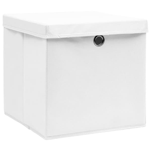 opbevaringskasser med låg 10 stk. 32x32x32 stof hvid