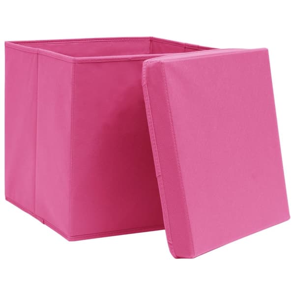 opbevaringskasser med låg 4 stk. 32x32x32 stof pink