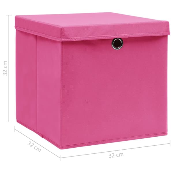 opbevaringskasser med låg 4 stk. 32x32x32 stof pink