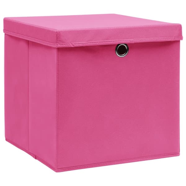 opbevaringskasser med låg 4 stk. 32x32x32 stof pink